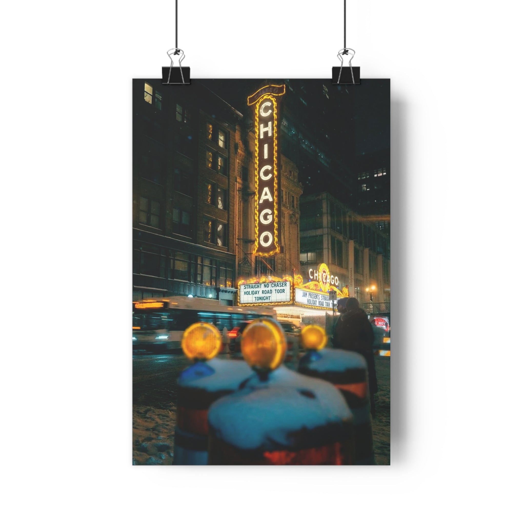 Chicago Theater Night Giclée Art Print — Vintage Marquee Cityscape