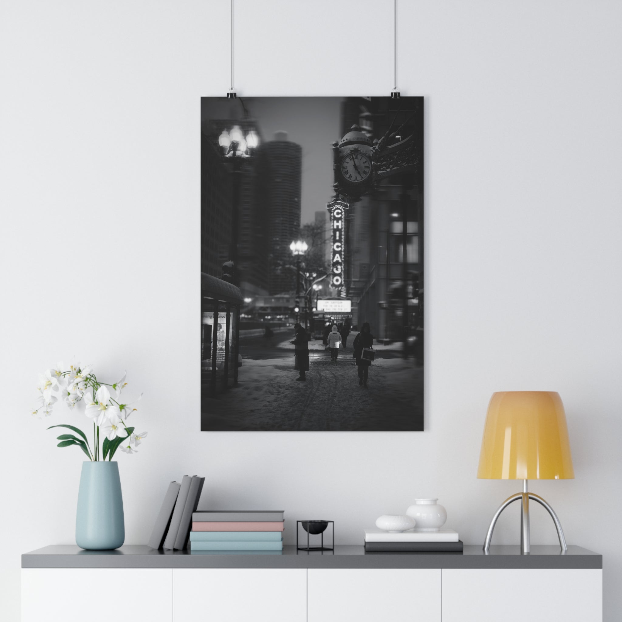 Chicago Theatre After Ice & Snow — Black & White Giclée Art