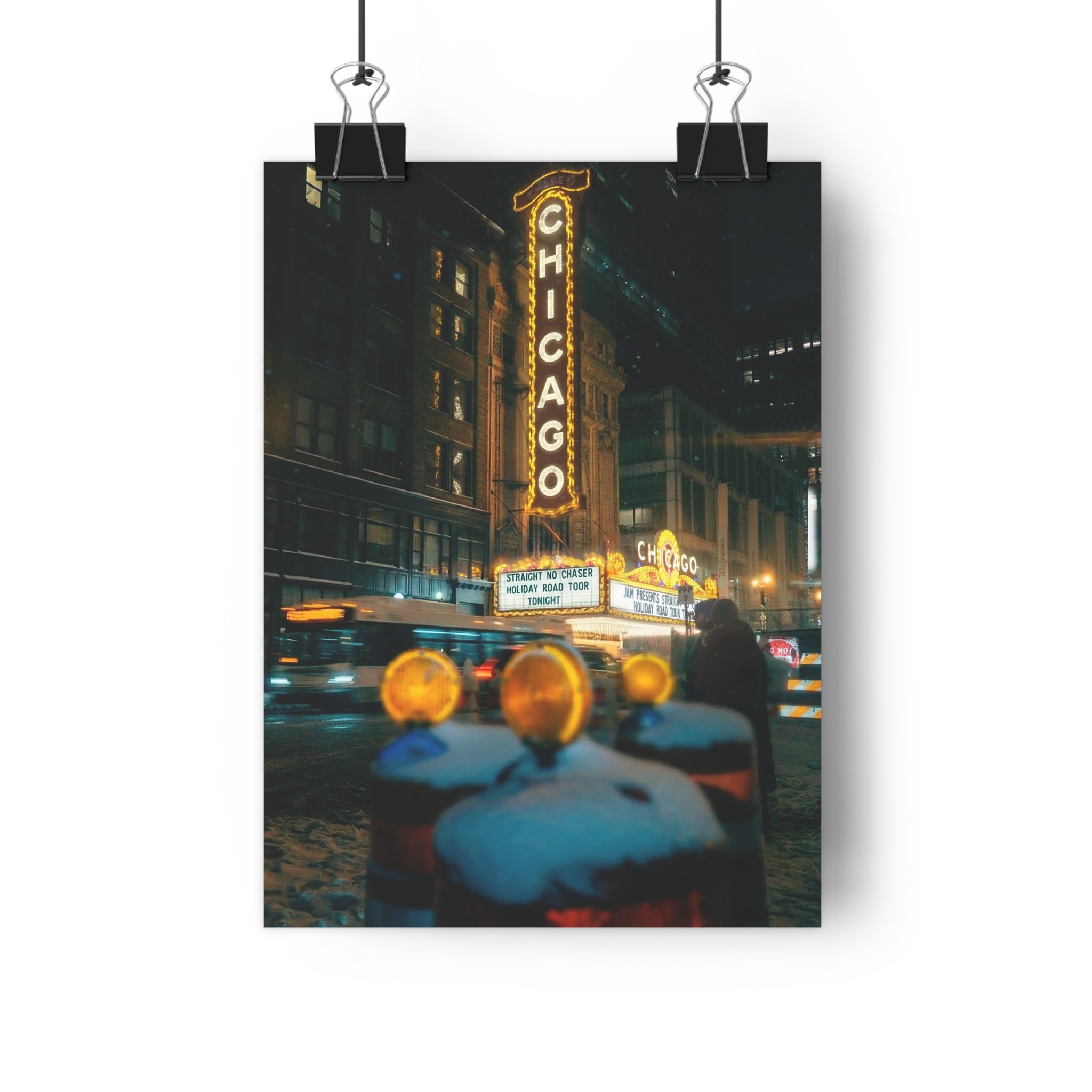 Chicago Theater Night Giclée Art Print — Vintage Marquee Cityscape