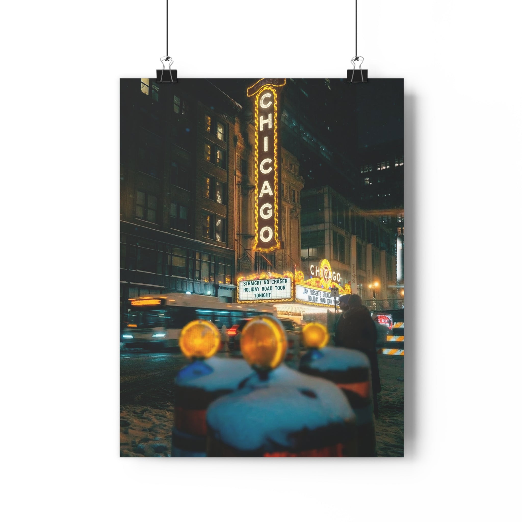 Chicago Theater Night Giclée Art Print — Vintage Marquee Cityscape