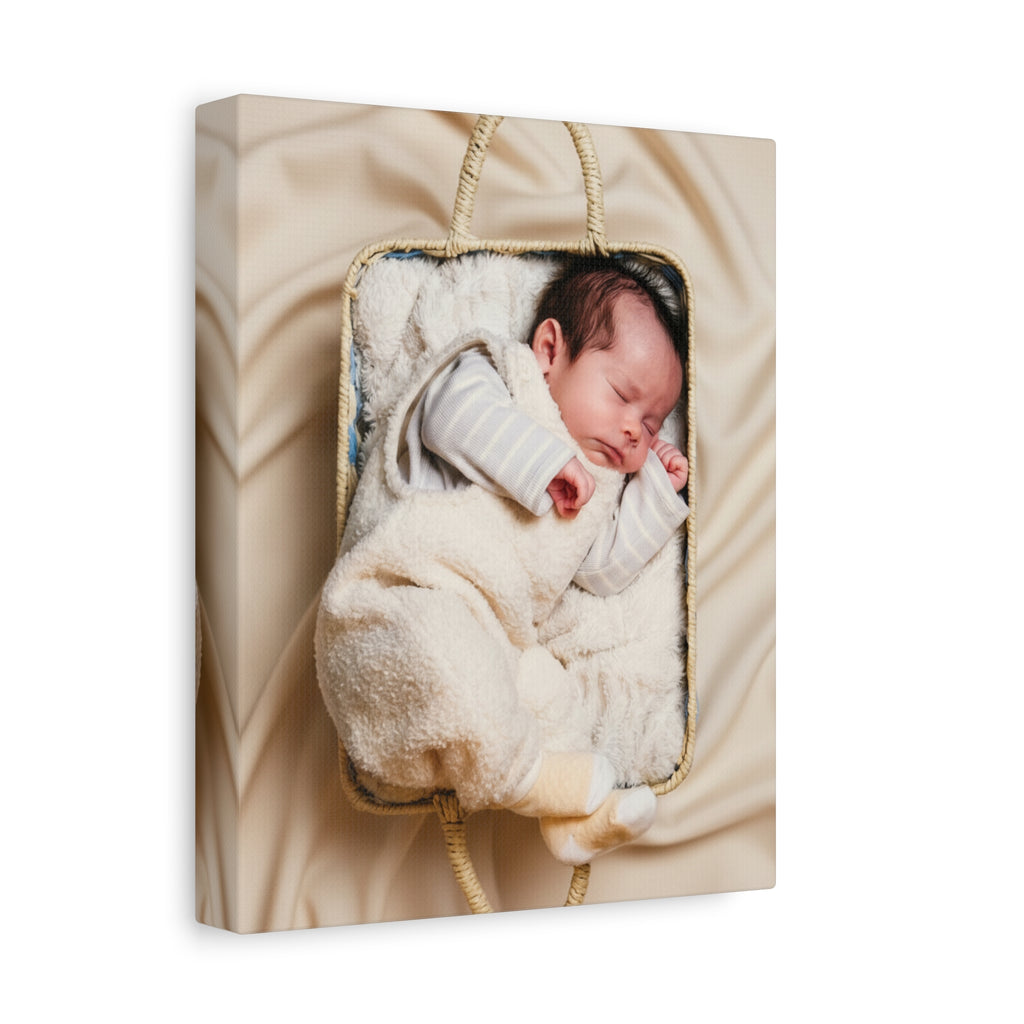 Baby in basket Photo Canvas Print — Personalized Matte Stretched Canvas