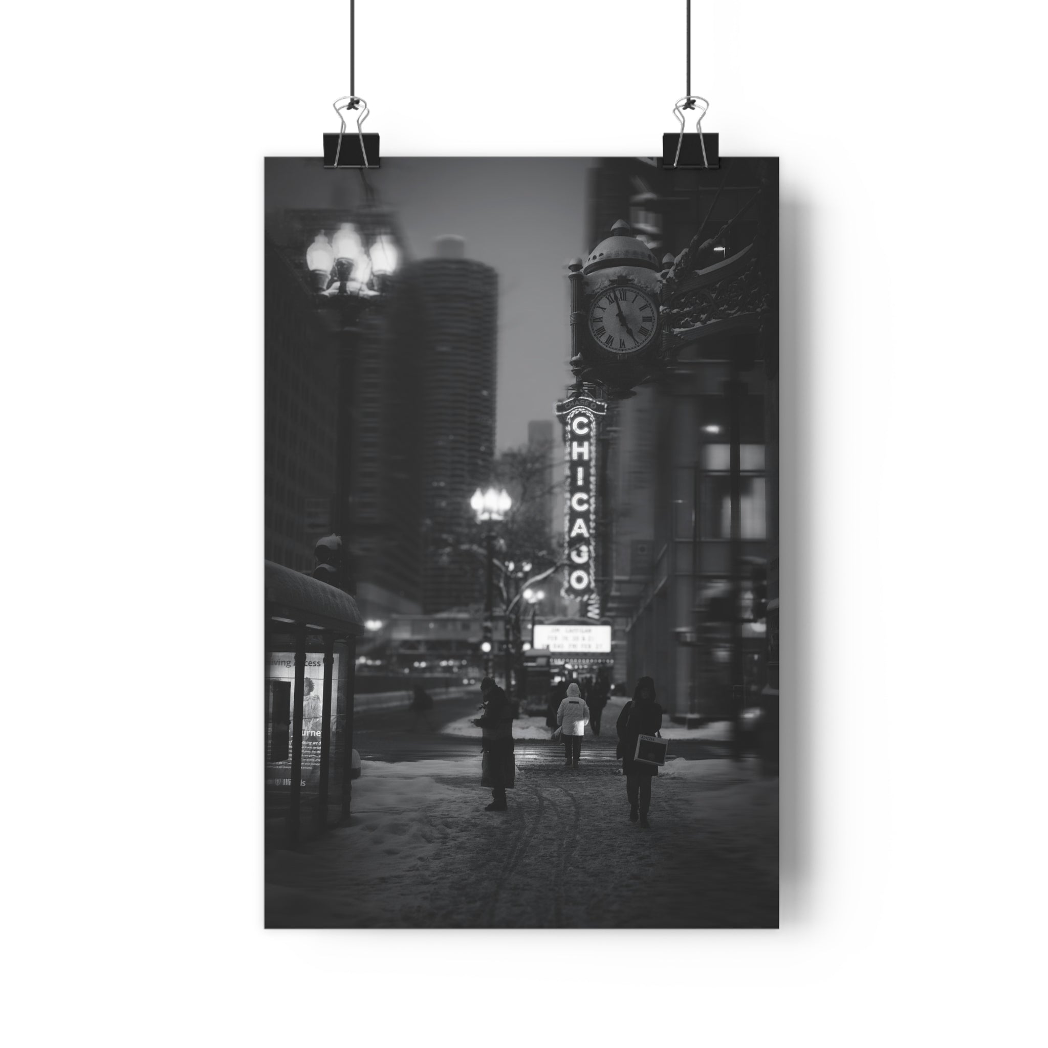 Chicago Theatre After Ice & Snow — Black & White Giclée Art