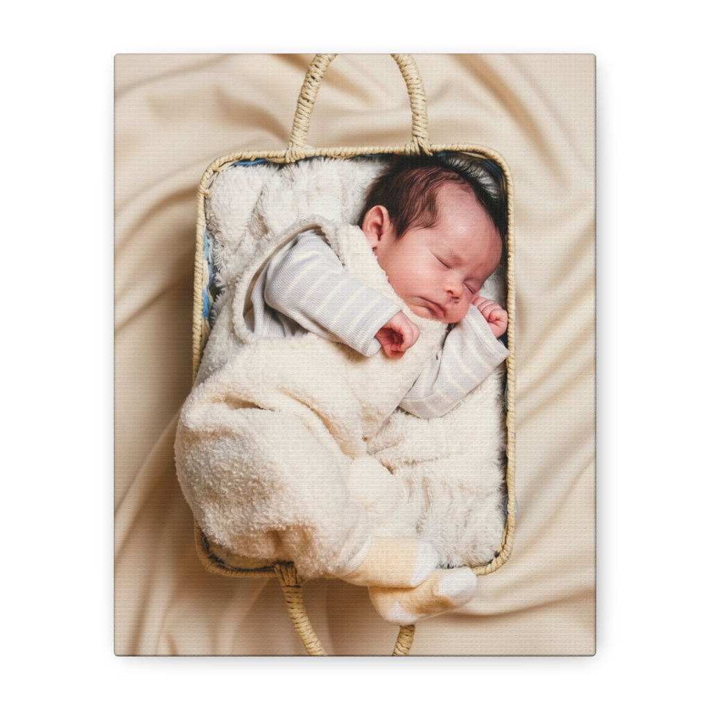 Baby in basket Photo Canvas Print — Personalized Matte Stretched Canvas