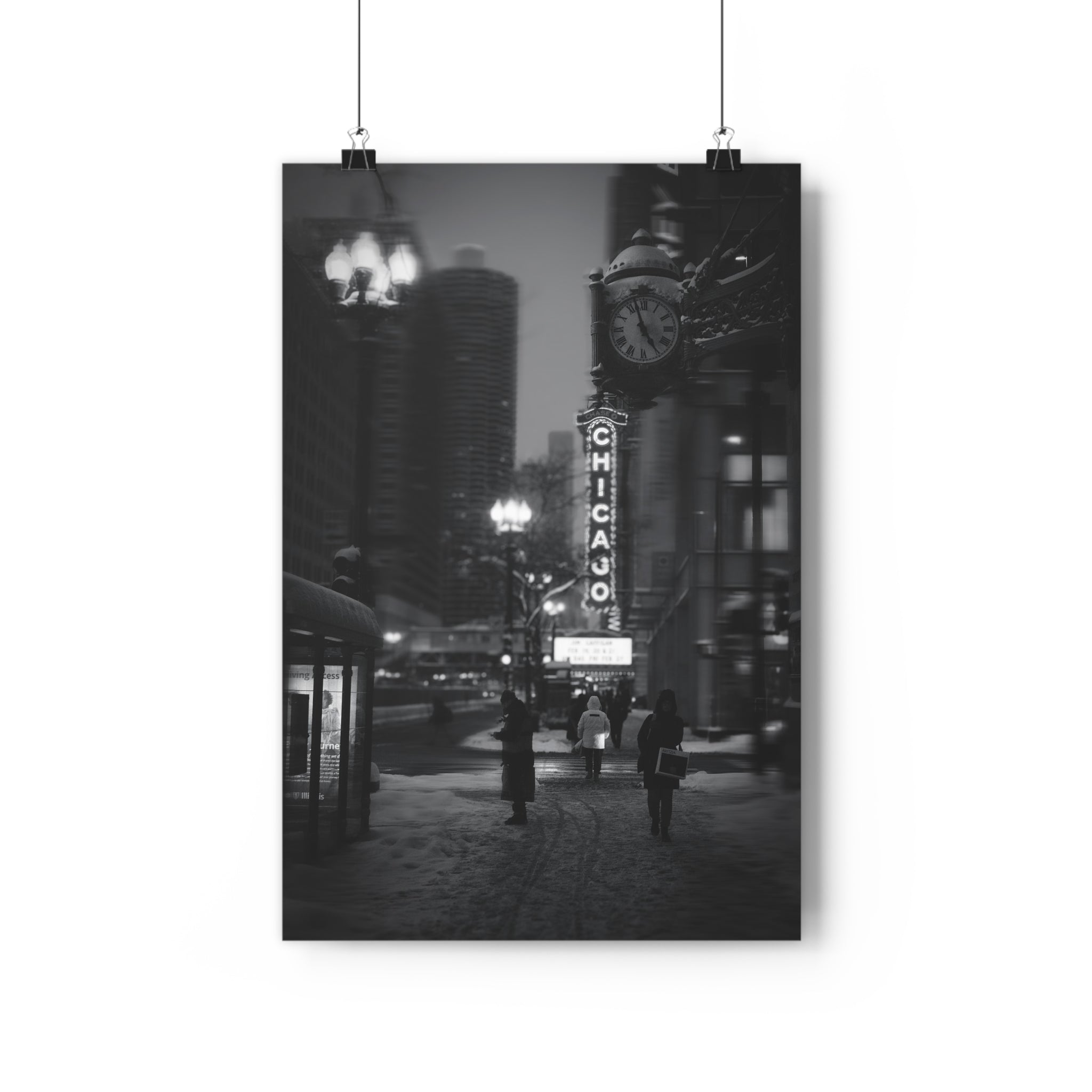 Chicago Theatre After Ice & Snow — Black & White Giclée Art