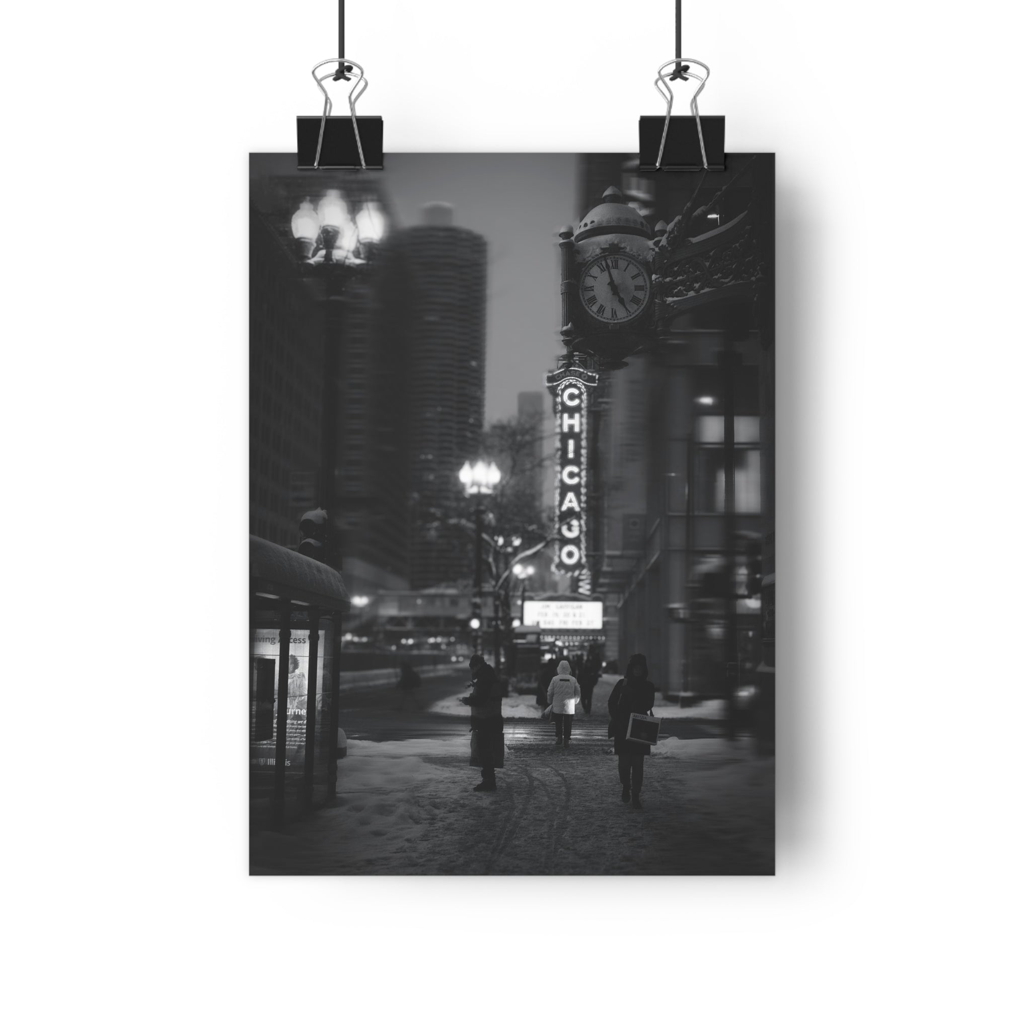 Chicago Theatre After Ice & Snow — Black & White Giclée Art